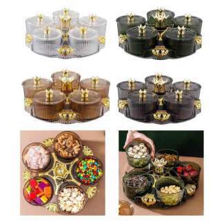 Acrylic Rotating Dry Fruit Tray with Lid and 5 Compartments for Snacks Price in Pakistan | LAPTAB