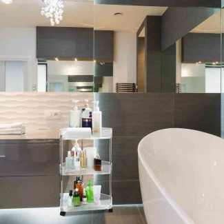 3 Tier Clear Acrylic Corner Bathroom Organizer for Cosmetics and Essentials Price in Pakistan | LAPTAB