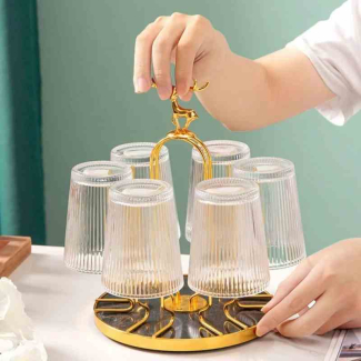 Golden Metal Cup and Mug Holder Rack with Drain Pan and Rubber Ends Price in Pakistan | LAPTAB