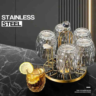 Golden Metal Cup and Mug Holder Rack with Drain Pan and Rubber Ends Price in Pakistan | LAPTAB