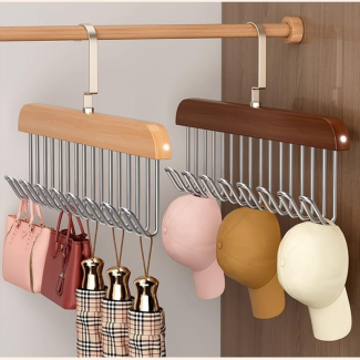 Wooden Hanger 8 Hooks for Belts, Scarves, and Ties - Space-Saving Solution Price in Pakistan | LAPTAB