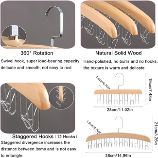 Wooden Hanger 8 Hooks for Belts, Scarves, and Ties - Space-Saving Solution Price in Pakistan | LAPTAB