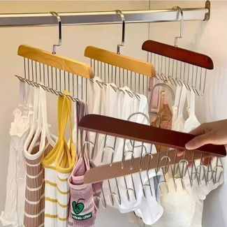 Wooden Hanger 8 Hooks for Belts, Scarves, and Ties - Space-Saving Solution