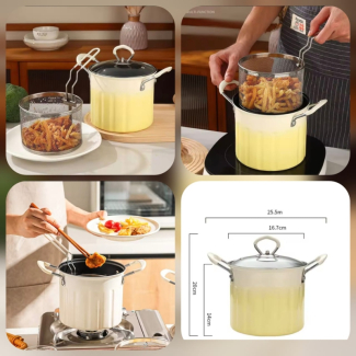3 Litre Stainless Steel Deep Frying Pot with Glass Lid and Rubber Handles Price in Pakistan | LAPTAB
