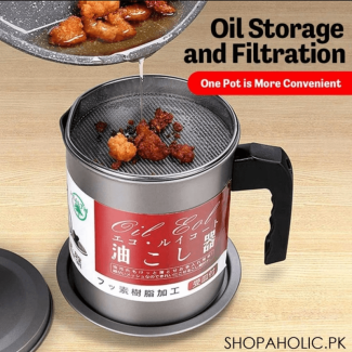 1.4L Stainless Steel Oil Filter Pot with Strainer for Cooking Oil Storage