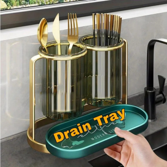 Luxury Golden Leaf Cutlery Holder with Dual-Drain Design and Drip Tray Price in Pakistan | LAPTAB
