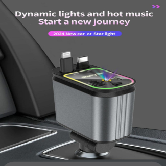 Fast USB C Retractable Car Charger with LED Display and Dual Cables