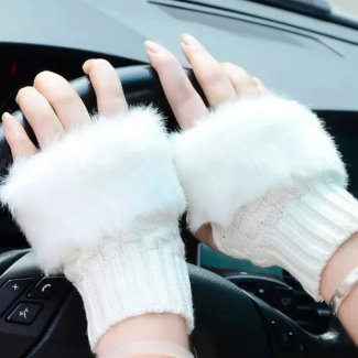 Korean Wool Hand Gloves for Women - Cozy Fingerless Mittens for Winter Price in Pakistan | LAPTAB