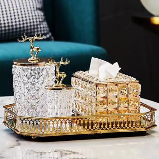 Chandler Tissue Box Made from Rhinestone and Metal