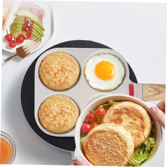 Household Four Hole Frying Egg Pan with Removable Handle, 7.5-Inch Diameter