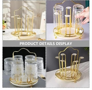 Golden Metal Coffee Mug Holder Rack for 6 Cups - Nordic Design