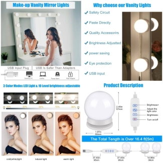 Adjustable LED Vanity Light for Makeup with Easy Installation