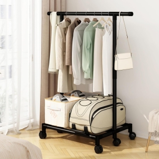 Single-Pole Clothes Rack with Wheels, Height Adjustable, Silver and Black Price in Pakistan | LAPTAB