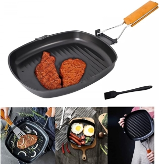 Non-Stick Frying Pan with Folding Wooden Handle for Easy Storage