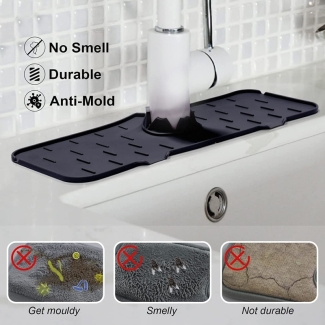 Deep Grey Silicone Kitchen Faucet Absorbent Mat, 14.6