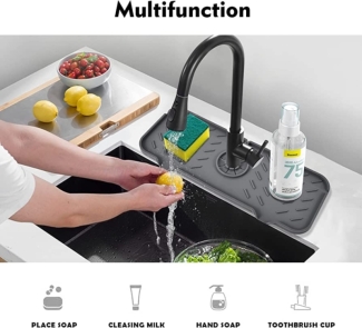 Deep Grey Silicone Kitchen Faucet Absorbent Mat, 14.6