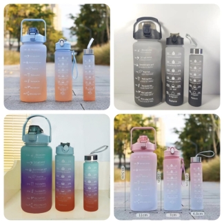 WATMHHJQ 3Pcs Gradient Plastic Sports Water Bottle Set with Time Markers