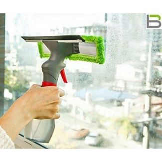 3-in-1 Window Cleaner with Spray Bottle, Microfiber Head and Rubber Wiper
