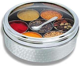 Stainless Steel Spice Box with 7 Removable Cups and Spoon for Kitchen Storage