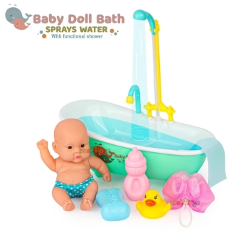 Baby Bath Tub Doll Set with Water Rotation, Accessories & 18