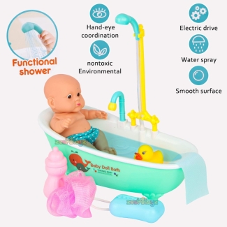 Baby Bath Tub Doll Set with Water Rotation, Accessories & 18