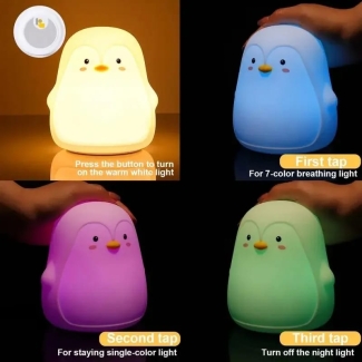 Cute Penguin LED Touch Lamp with Color Changing, USB Rechargeable, Remote Control