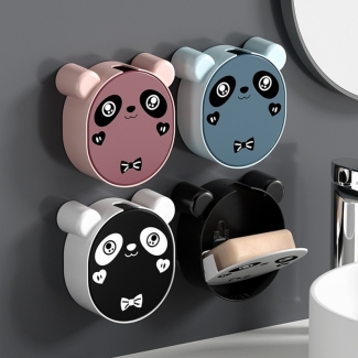 Wall-Mounted Cartoon Panda Soap Box, Space-Saving PP Bathroom Storage