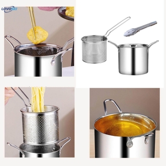 Stainless Steel Fryer Pot Set with Lid and Strainer Basket for Cooking