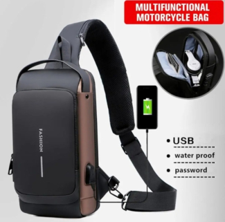 Men's Anti-Theft Waterproof Crossbody Bag with USB Port and Num Lock