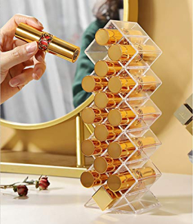 16-Grid Acrylic Lipstick Tower Organizer - Stackable & Space-Saving Design