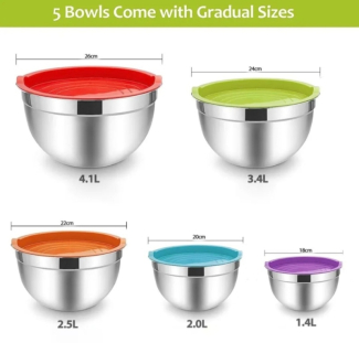 Stainless Steel Nesting Salad Bowl Set with Airtight Lids, 5 Pieces Price in Pakistan | LAPTAB