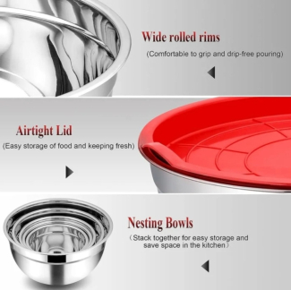 Stainless Steel Nesting Salad Bowl Set with Airtight Lids, 5 Pieces Price in Pakistan | LAPTAB
