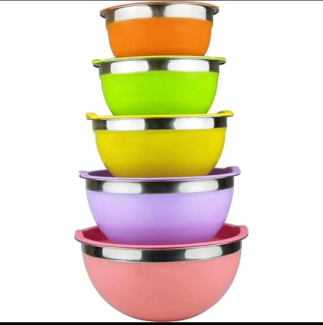 Stainless Steel Nesting Salad Bowl Set with Airtight Lids, 5 Pieces