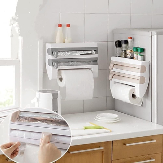 4 in 1 Wall-Mounted Foil, Cling Film & Paper Towel Holder, White Plastic Price in Pakistan | LAPTAB