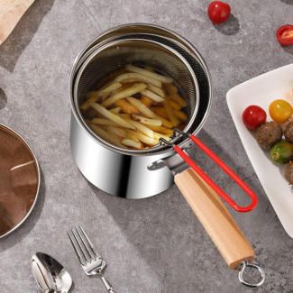 Stainless Steel Frying Pan with Strainer Basket and Handle, 12.5cm Price in Pakistan | LAPTAB